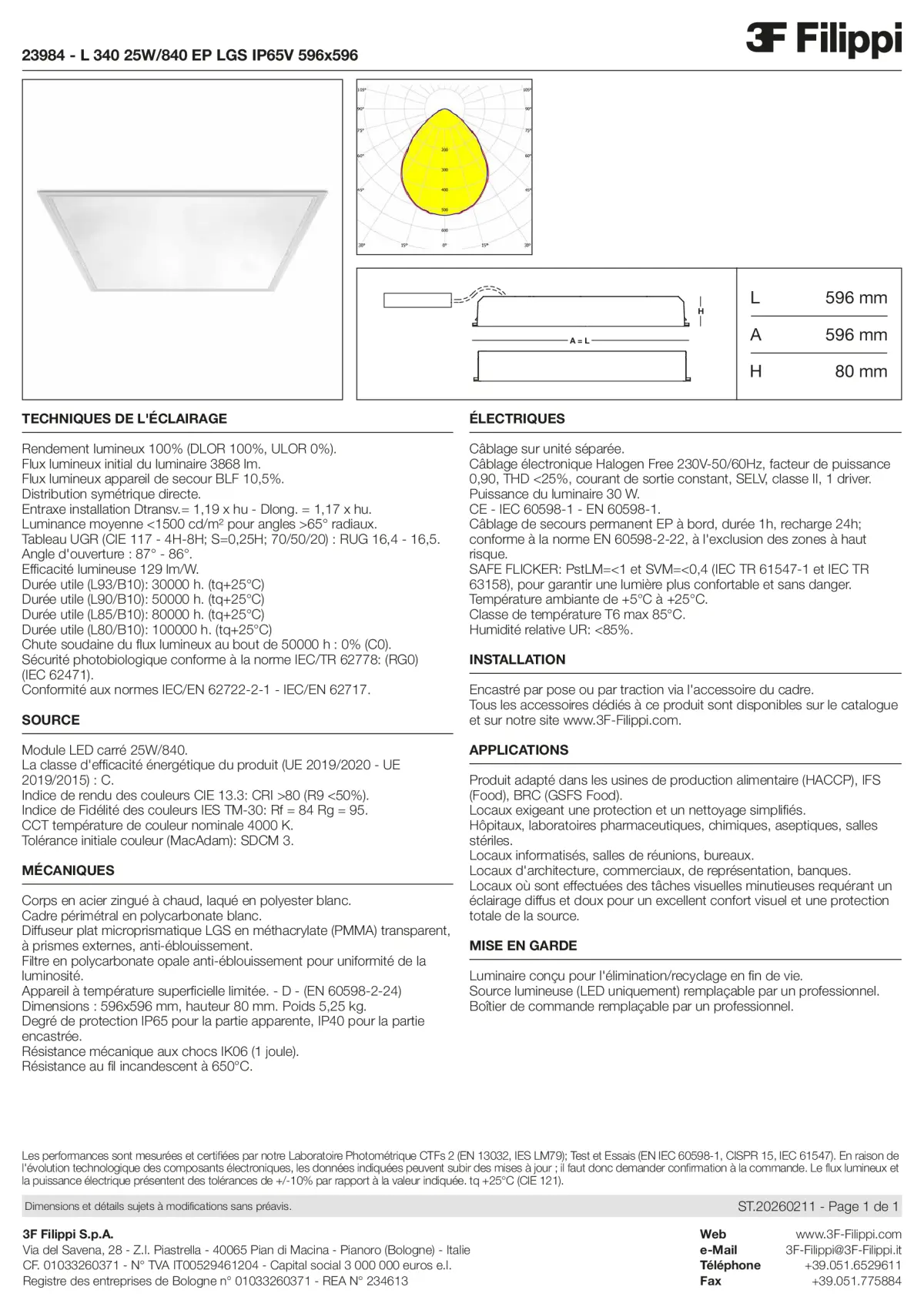 23984 - L 340 25W-840 EP LGS IP65V 596x596 - Datasheet - fr