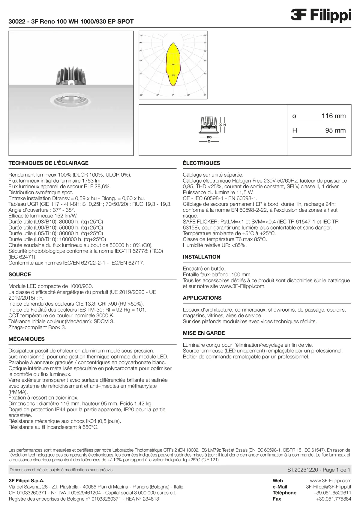 30022 - 3F Reno 100 WH 1000-930 EP SPOT - Datasheet - fr