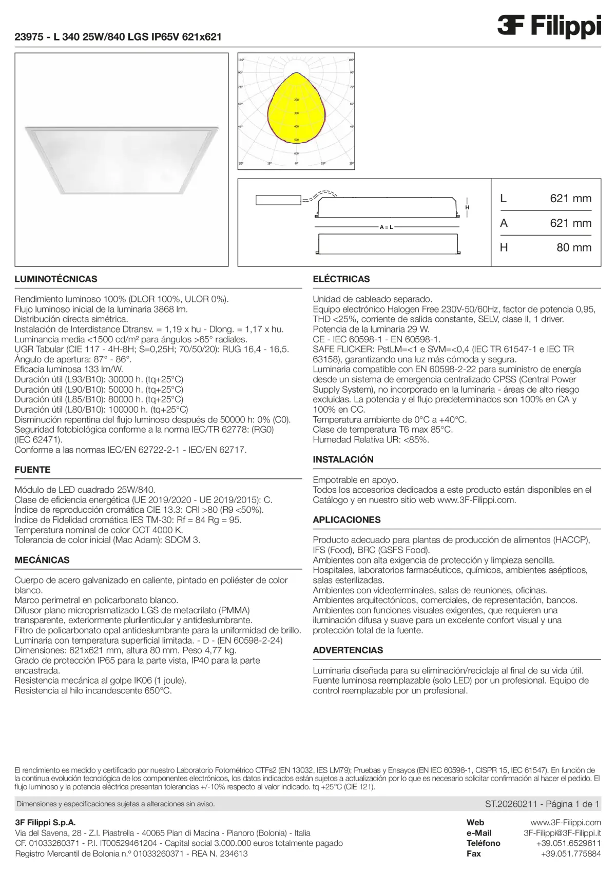23975 - L 340 25W-840 LGS IP65V 621x621 - Datasheet - es