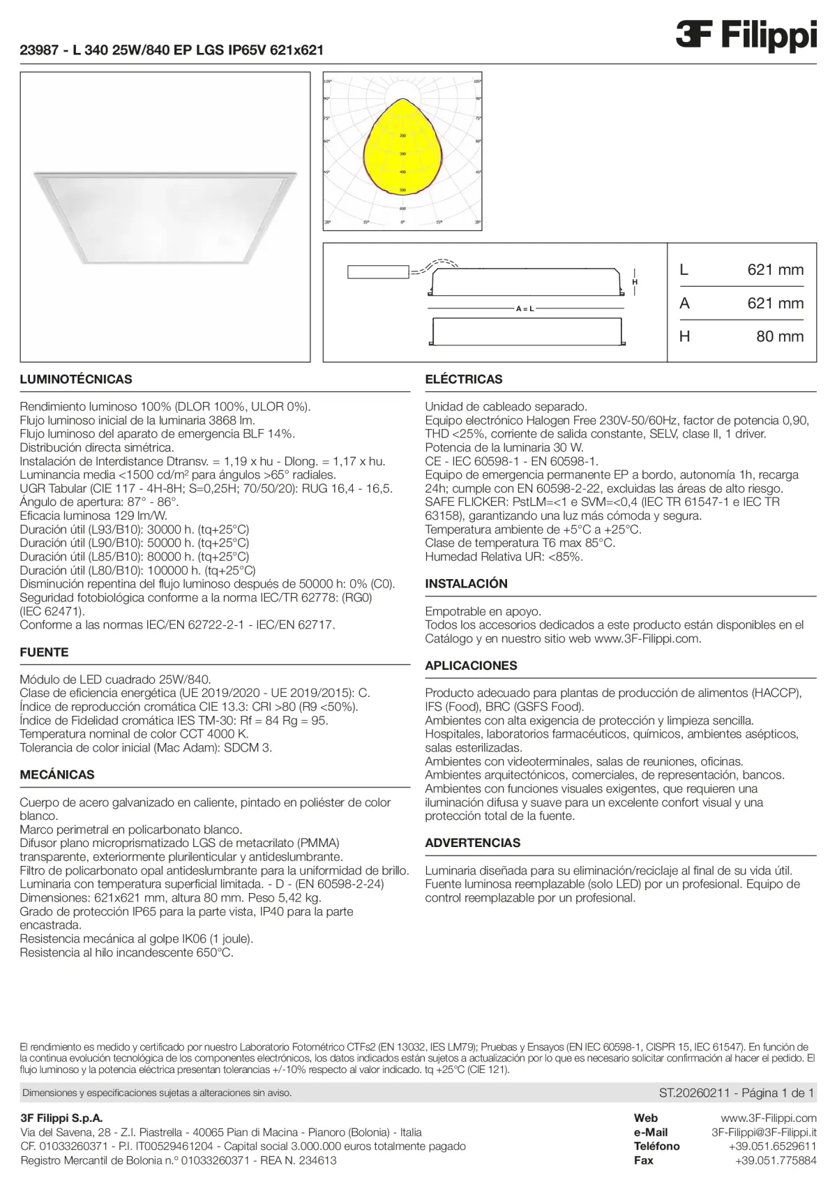 23987 - L 340 25W-840 EP LGS IP65V 621x621 - Datasheet - es