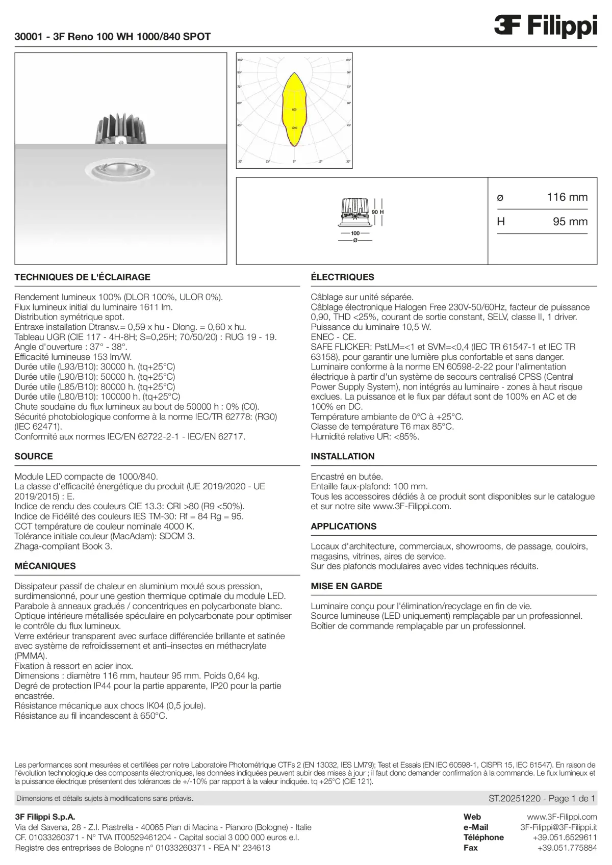 30001 - 3F Reno 100 WH 1000-840 SPOT - Datasheet - fr