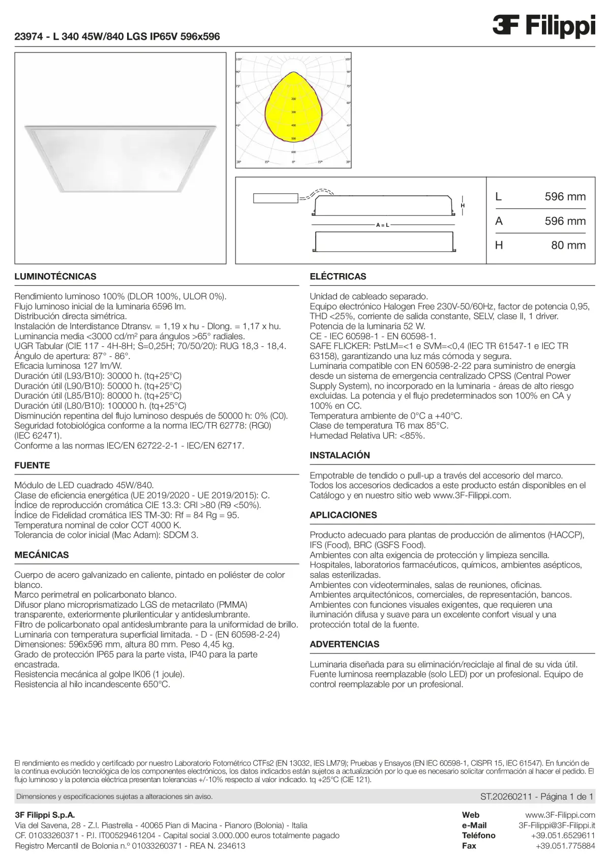 23974 - L 340 45W-840 LGS IP65V 596x596 - Datasheet - es