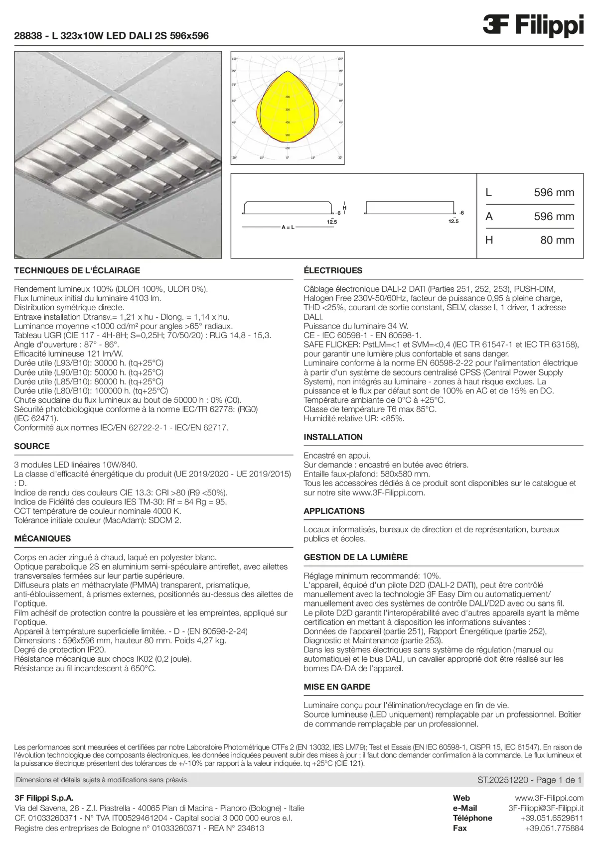 28838 - L 323x10W LED DALI 2S 596x596 - Datasheet - fr
