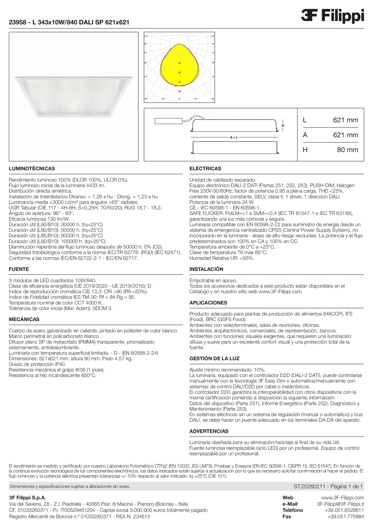 23958 - L 343x10W-840 DALI SP 621x621 - Datasheet - es