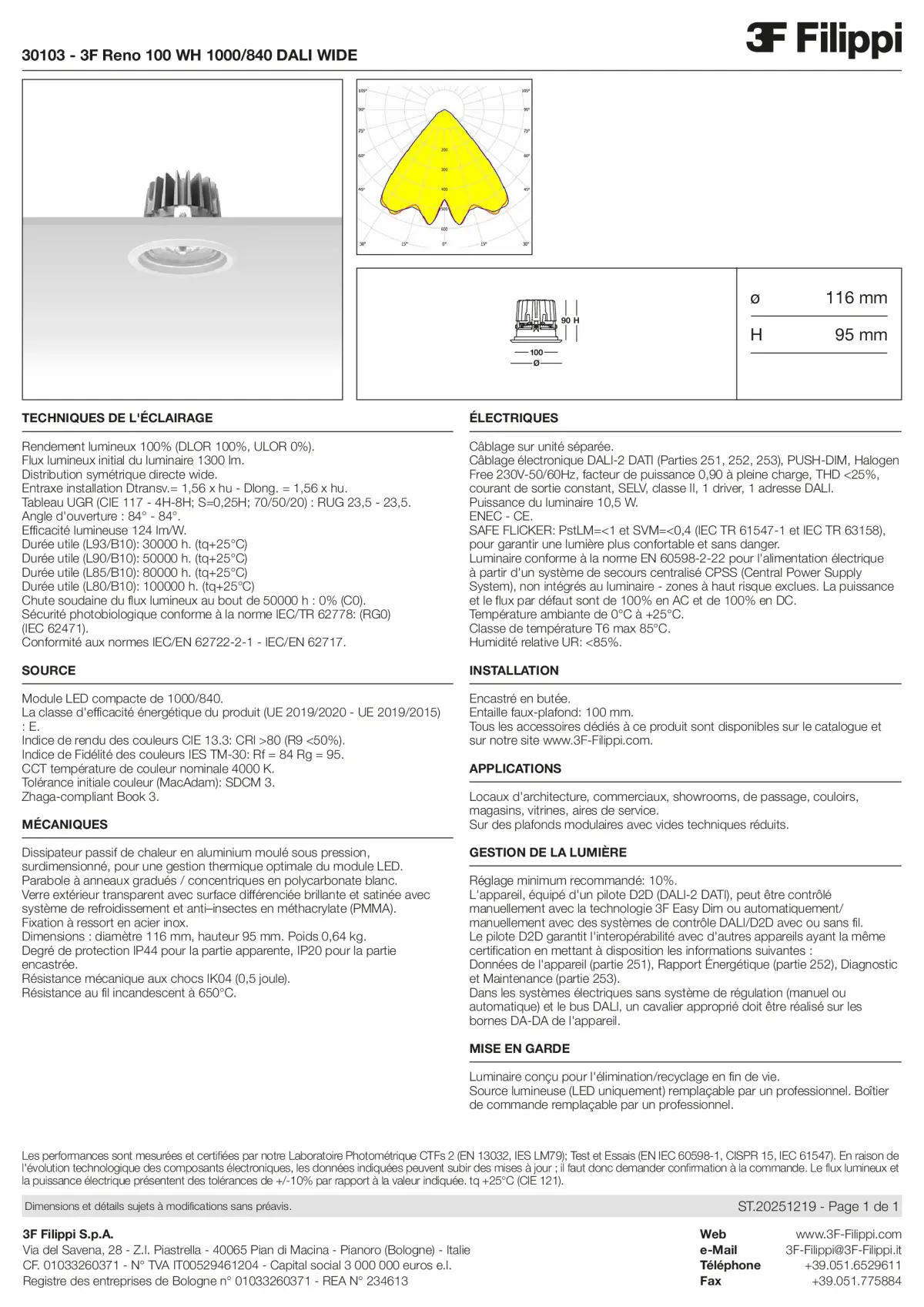 30103 - 3F Reno 100 WH 1000-840 DALI WIDE - Datasheet - fr
