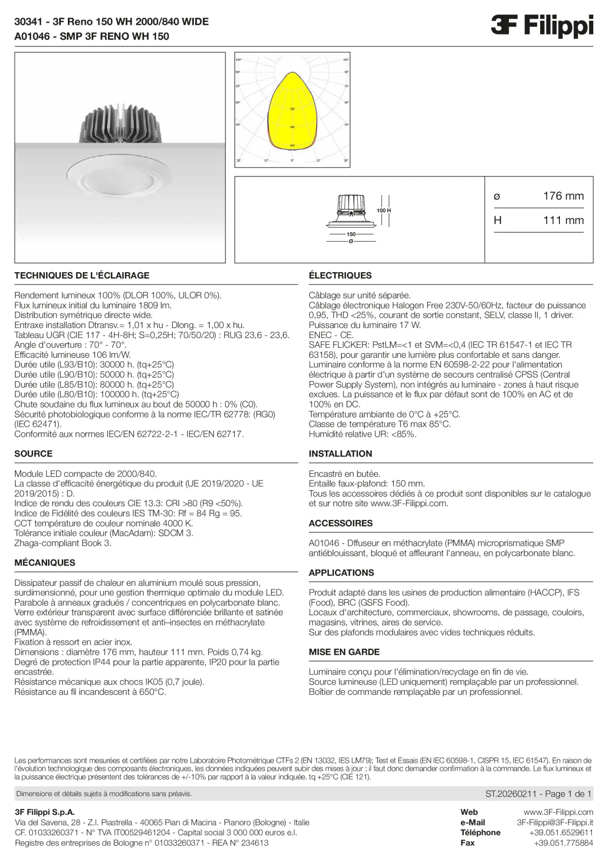 30341+A01046 - 3F Reno 150 WH 2000-840 WIDE + SMP WH - Datasheet - fr