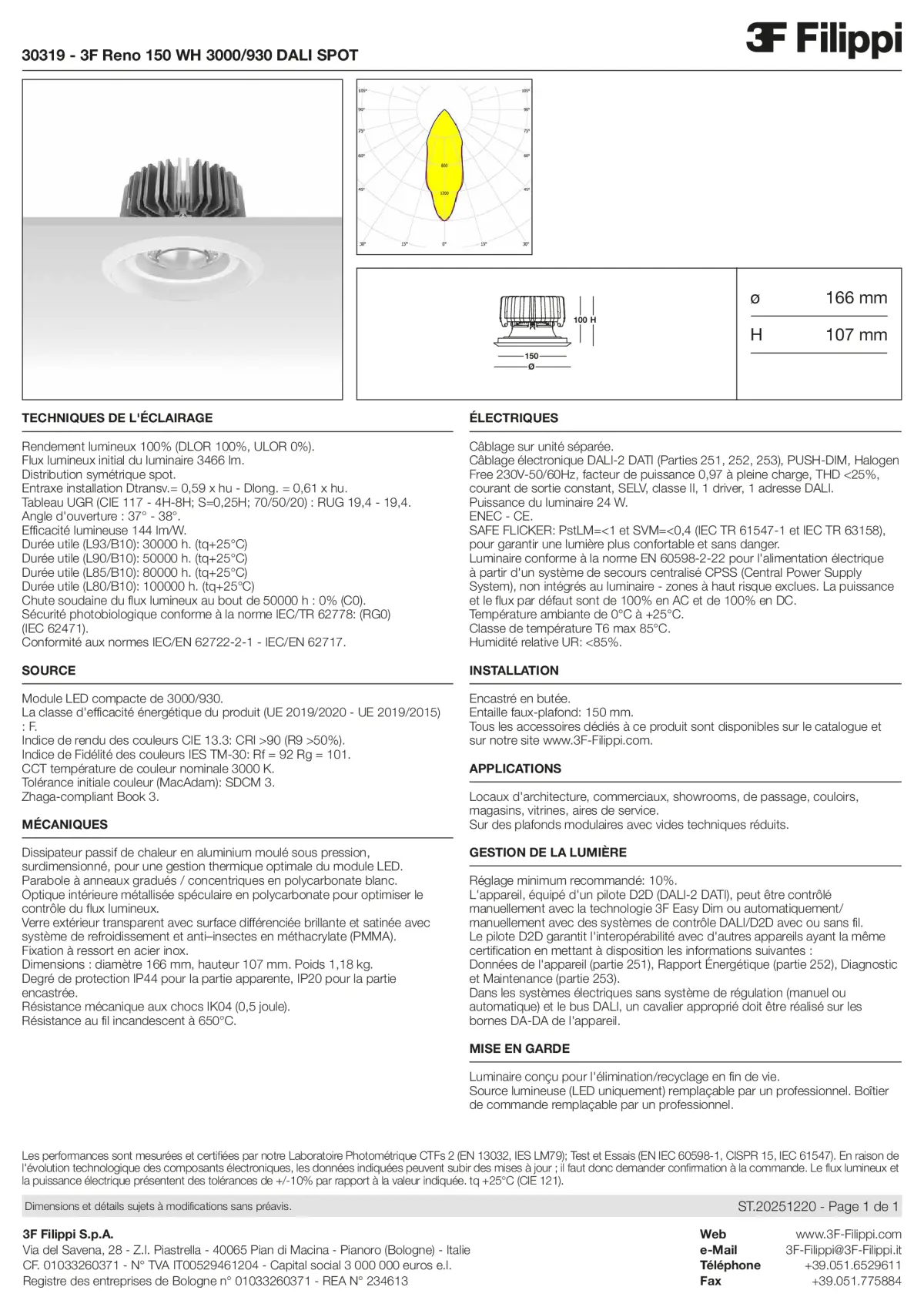 30319 - 3F Reno 150 WH 3000-930 DALI SPOT - Datasheet - fr
