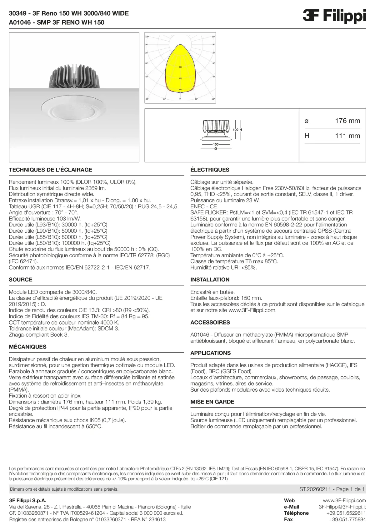 30349+A01046 - 3F Reno 150 WH 3000-840 WIDE + SMP WH - Datasheet - fr