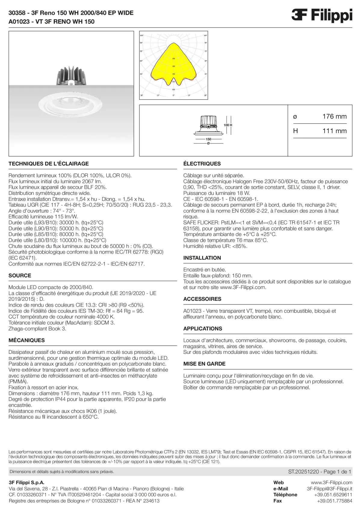 30358+A01023 - 3F Reno 150 WH 2000-840 EP WIDE + VT WH - Datasheet - fr