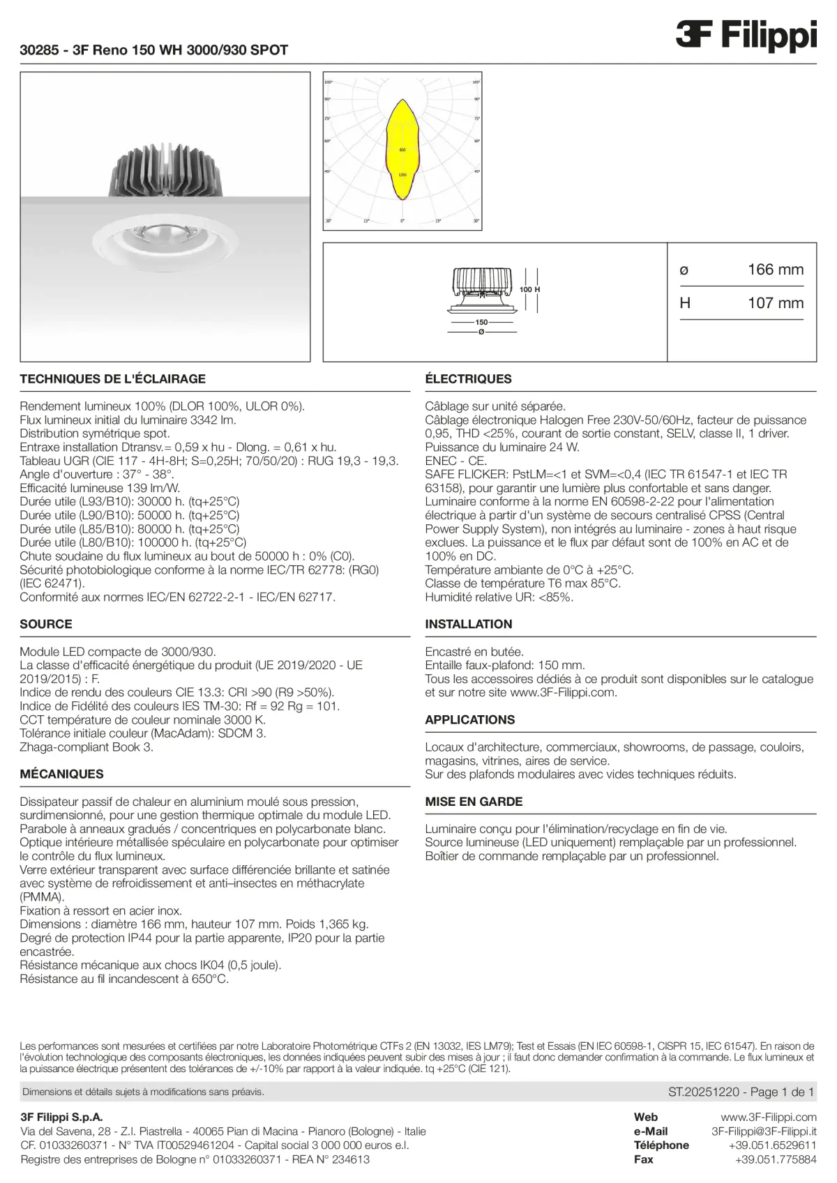 30285 - 3F Reno 150 WH 3000-930 SPOT - Datasheet - fr