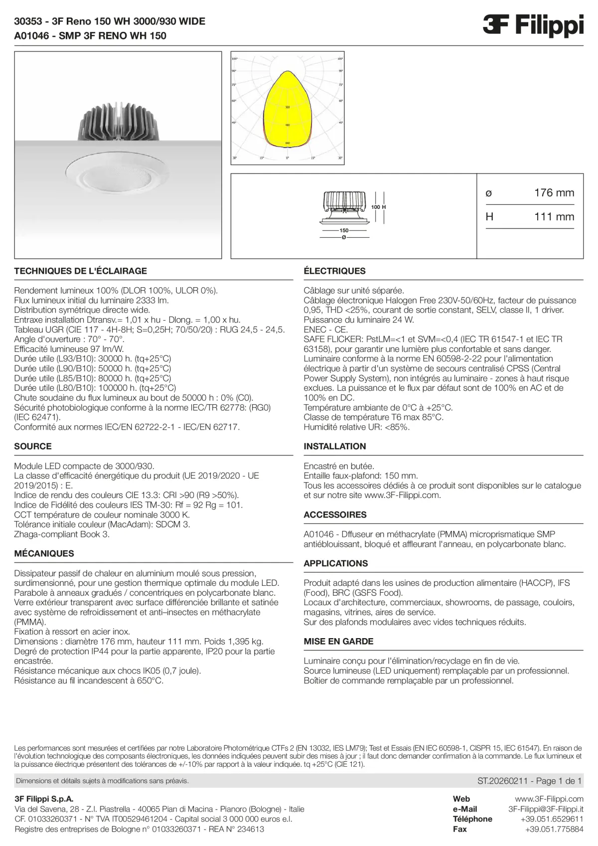 30353+A01046 - 3F Reno 150 WH 3000-930 WIDE + SMP WH - Datasheet - fr