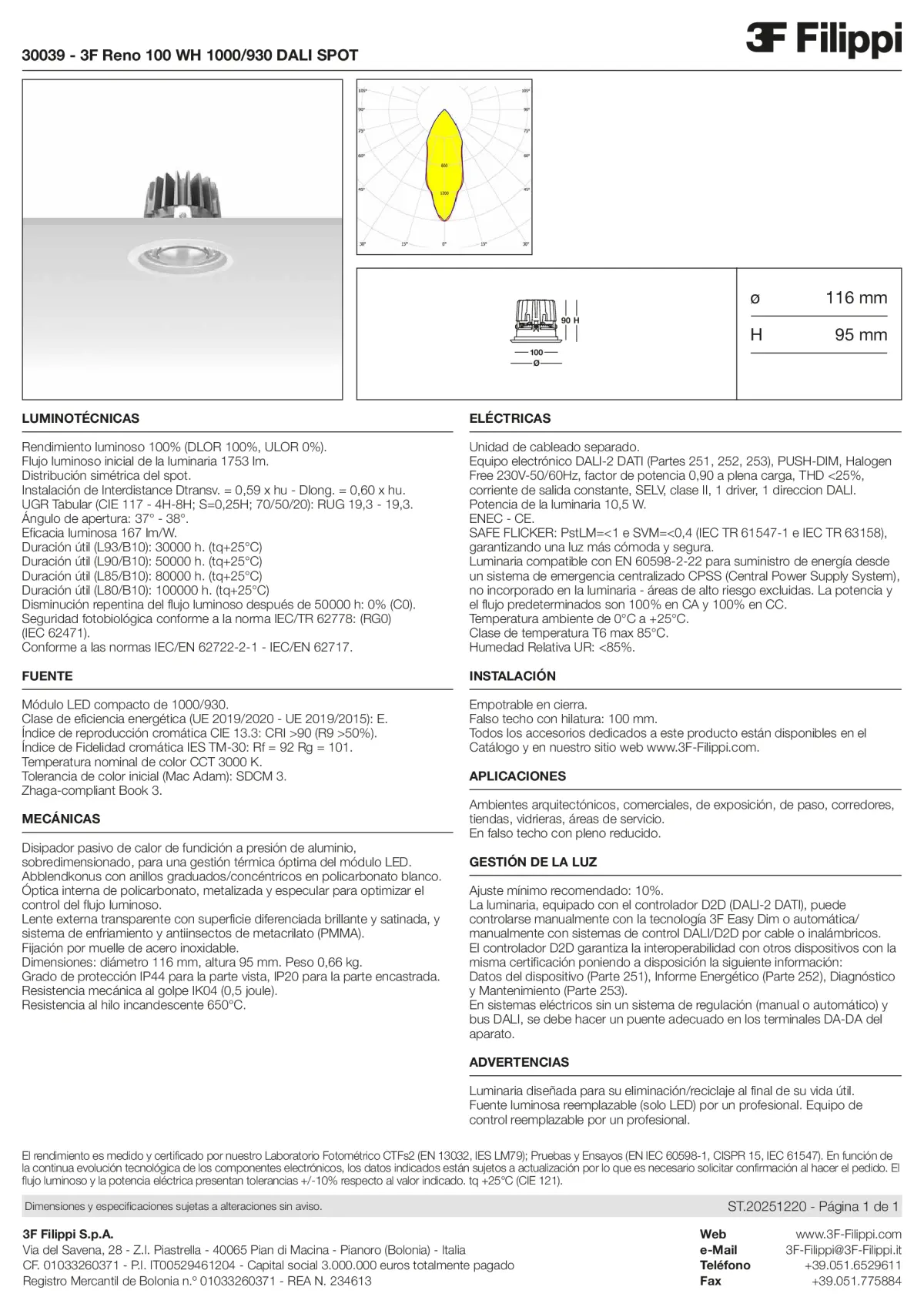 30039 - 3F Reno 100 WH 1000-930 DALI SPOT - Datasheet - es