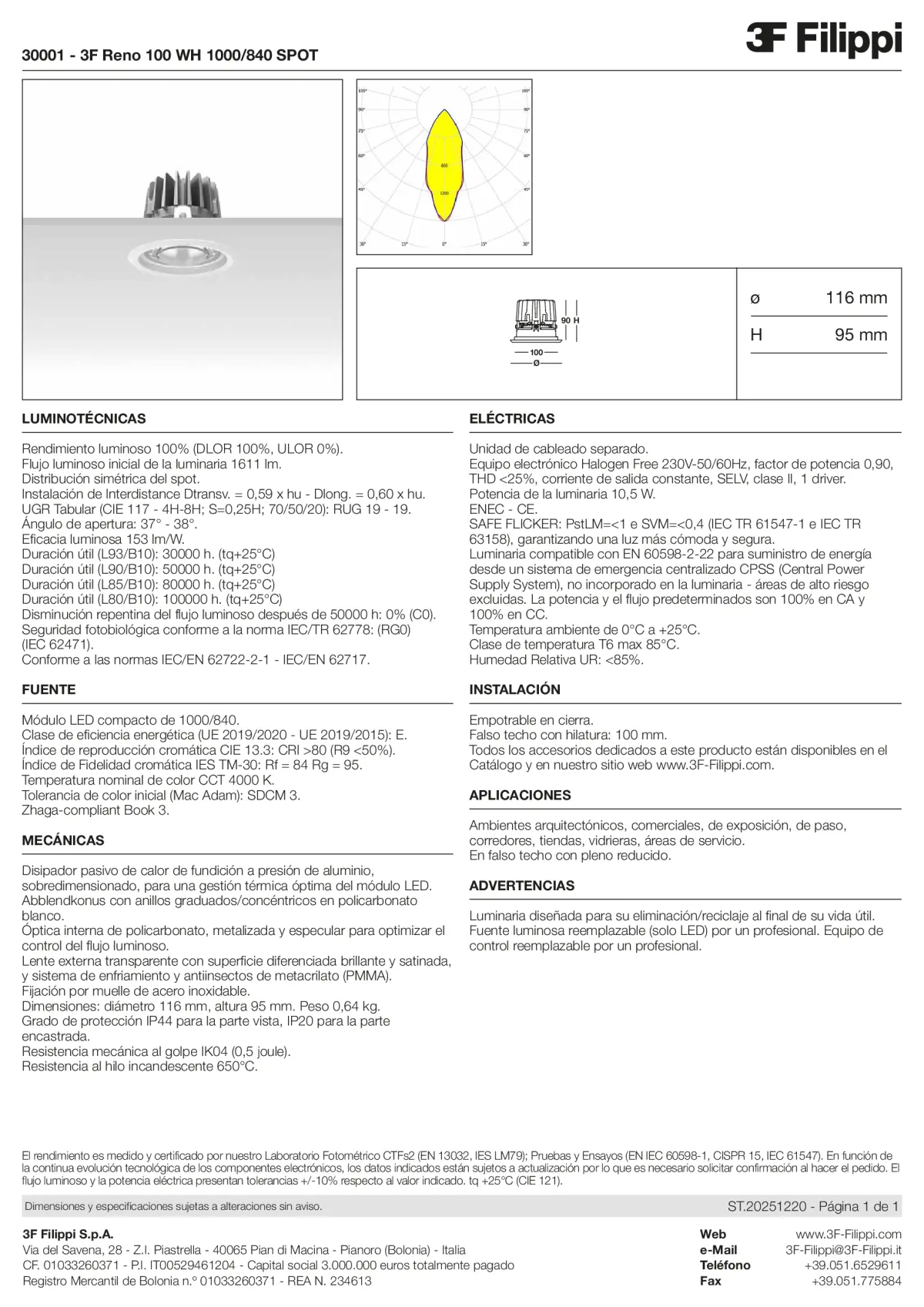 30001 - 3F Reno 100 WH 1000-840 SPOT - Datasheet - es