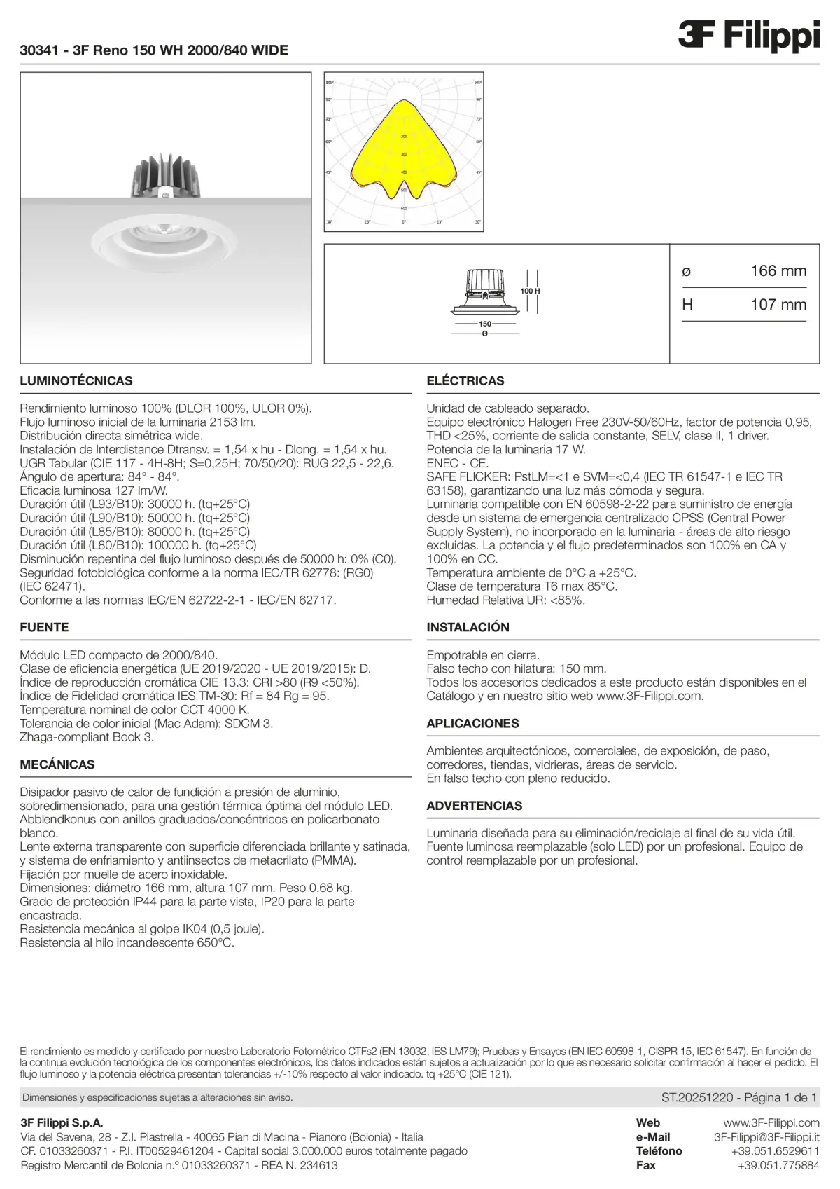 30341 - 3F Reno 150 WH 2000-840 WIDE - Datasheet - es