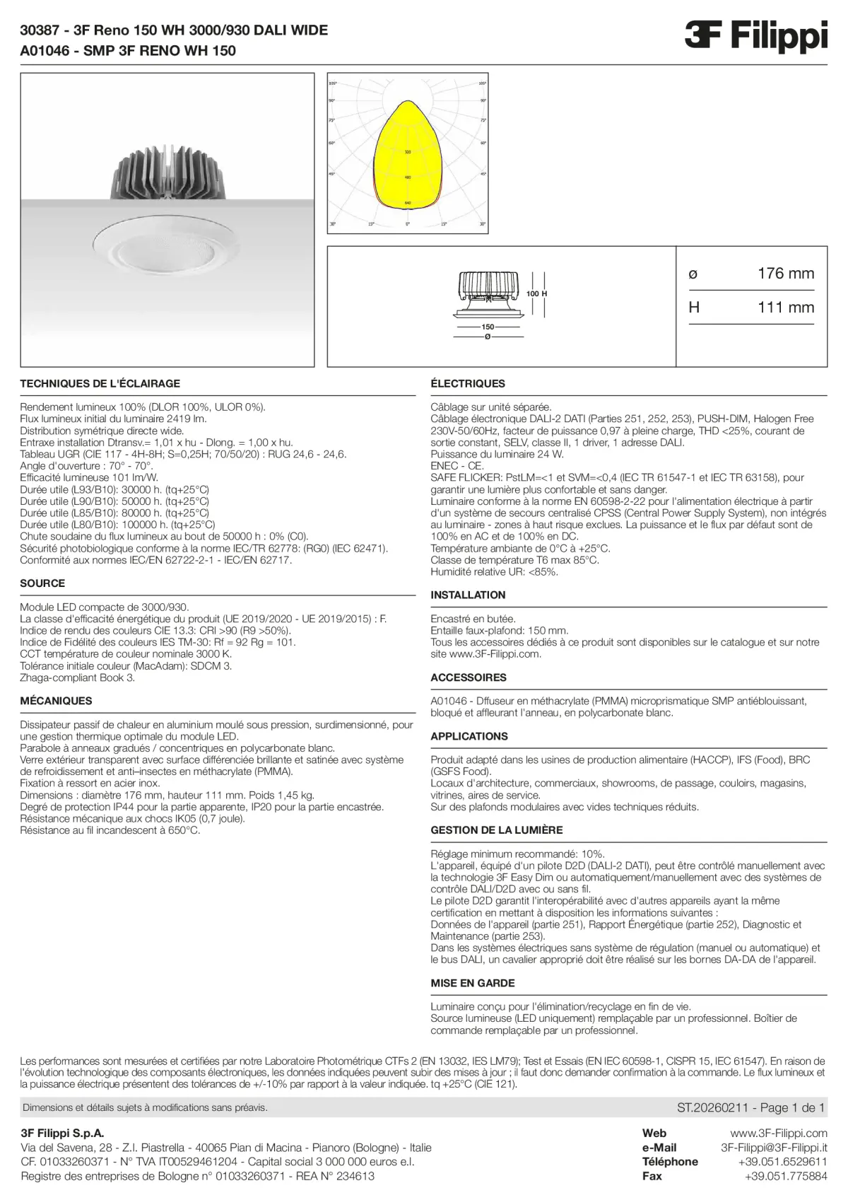 30387+A01046 - 3F Reno 150 WH 3000-930 DALI WIDE + SMP WH - Datasheet - fr