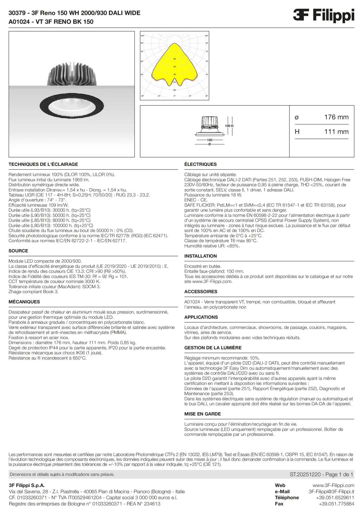 30379+A01024 - 3F Reno 150 WH 2000-930 DALI WIDE + VT BK - Datasheet - fr