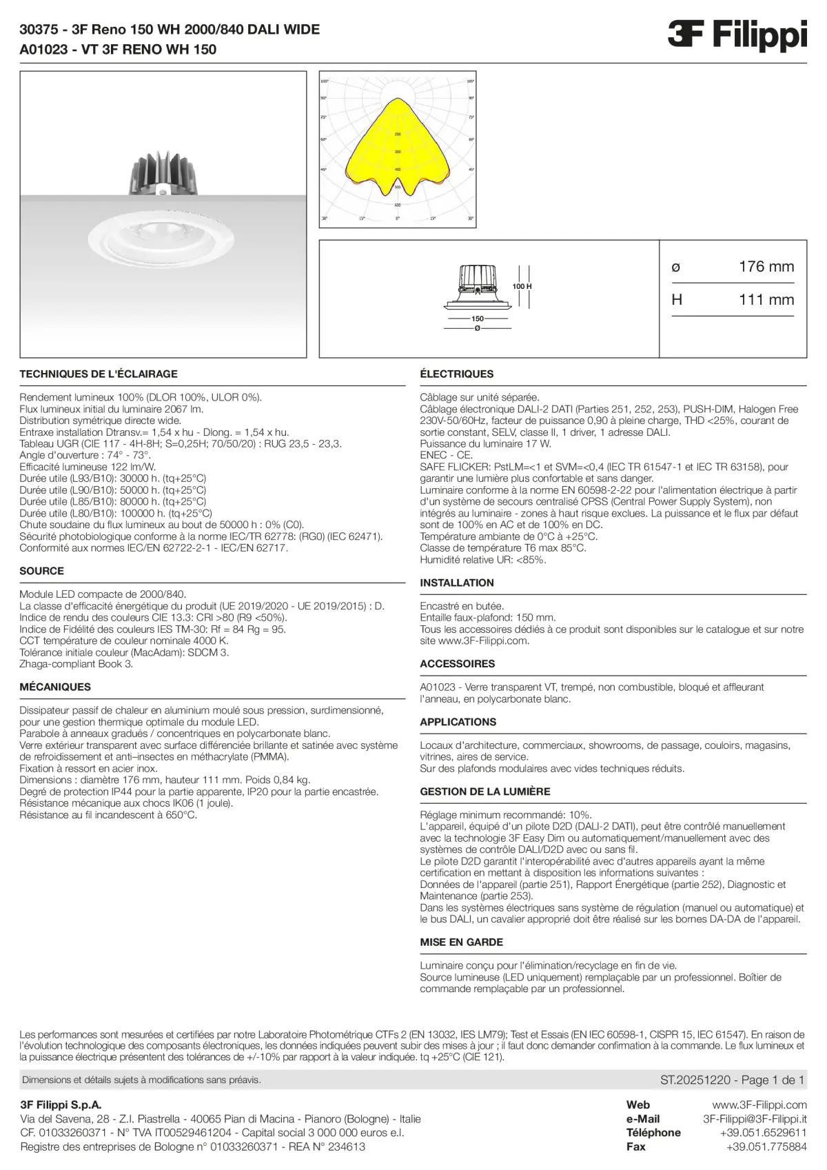 30375+A01023 - 3F Reno 150 WH 2000-840 DALI WIDE + VT WH - Datasheet - fr