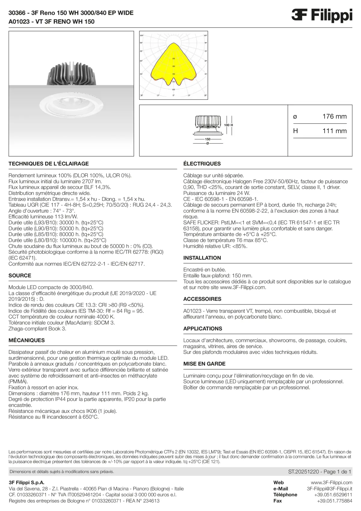 30366+A01023 - 3F Reno 150 WH 3000-840 EP WIDE + VT WH - Datasheet - fr