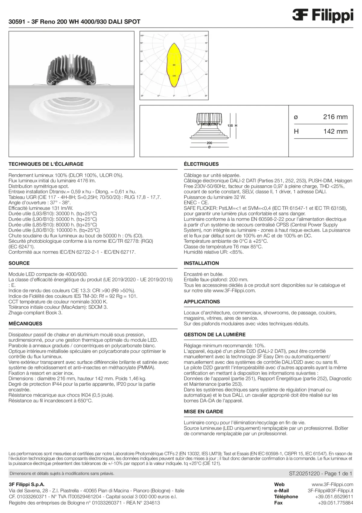 30591 - 3F Reno 200 WH 4000-930 DALI SPOT - Datasheet - fr
