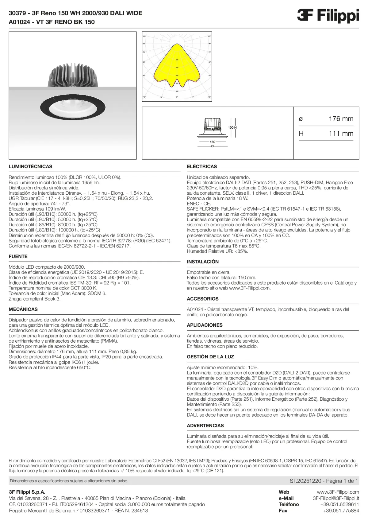 30379+A01024 - 3F Reno 150 WH 2000-930 DALI WIDE + VT BK - Datasheet - es