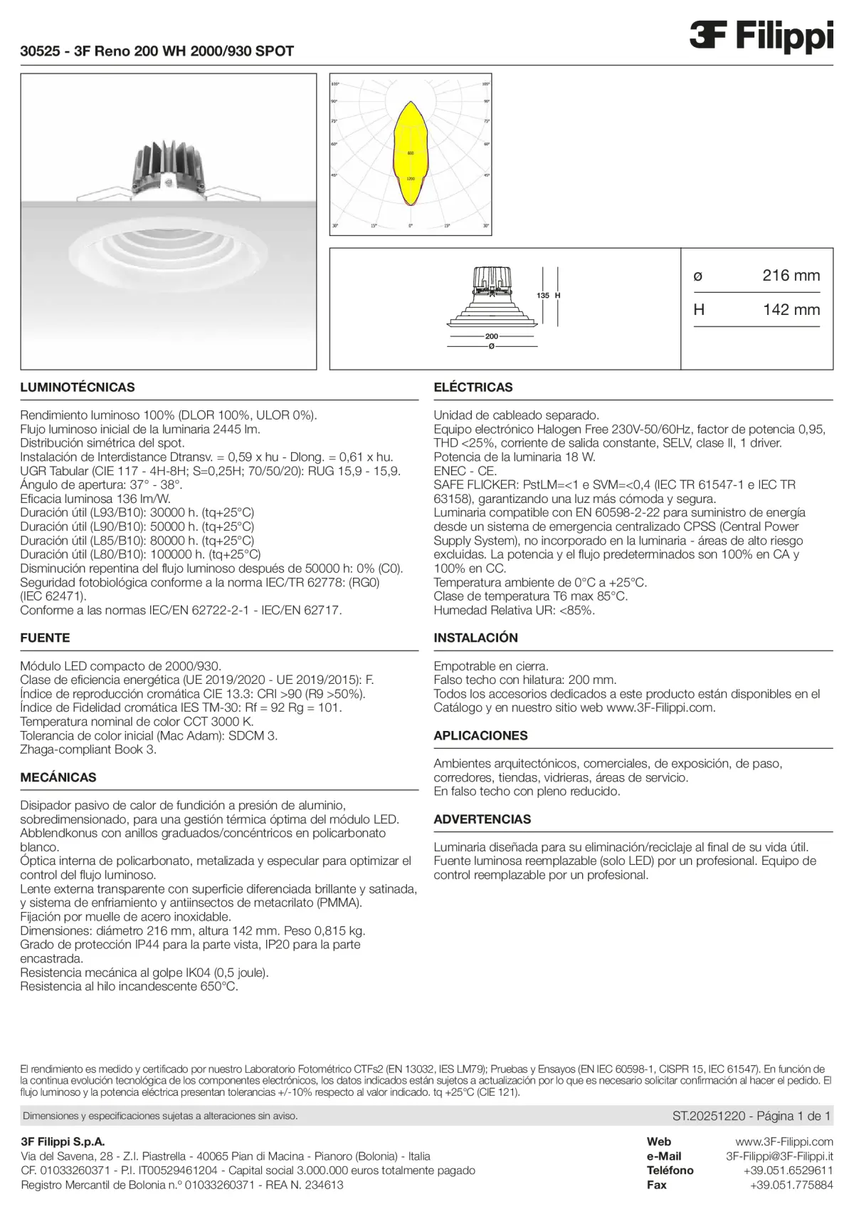 30525 - 3F Reno 200 WH 2000-930 SPOT - Datasheet - es
