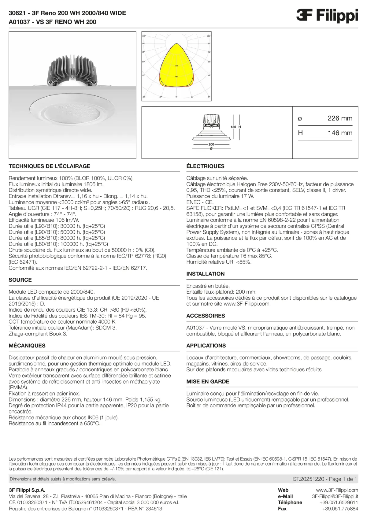 30621+A01037 - 3F Reno 200 WH 2000-840 WIDE + VS WH - Datasheet - fr