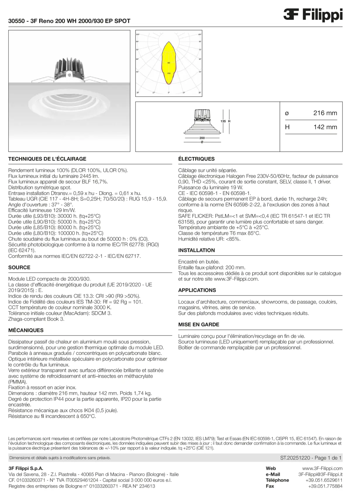 30550 - 3F Reno 200 WH 2000-930 EP SPOT - Datasheet - fr