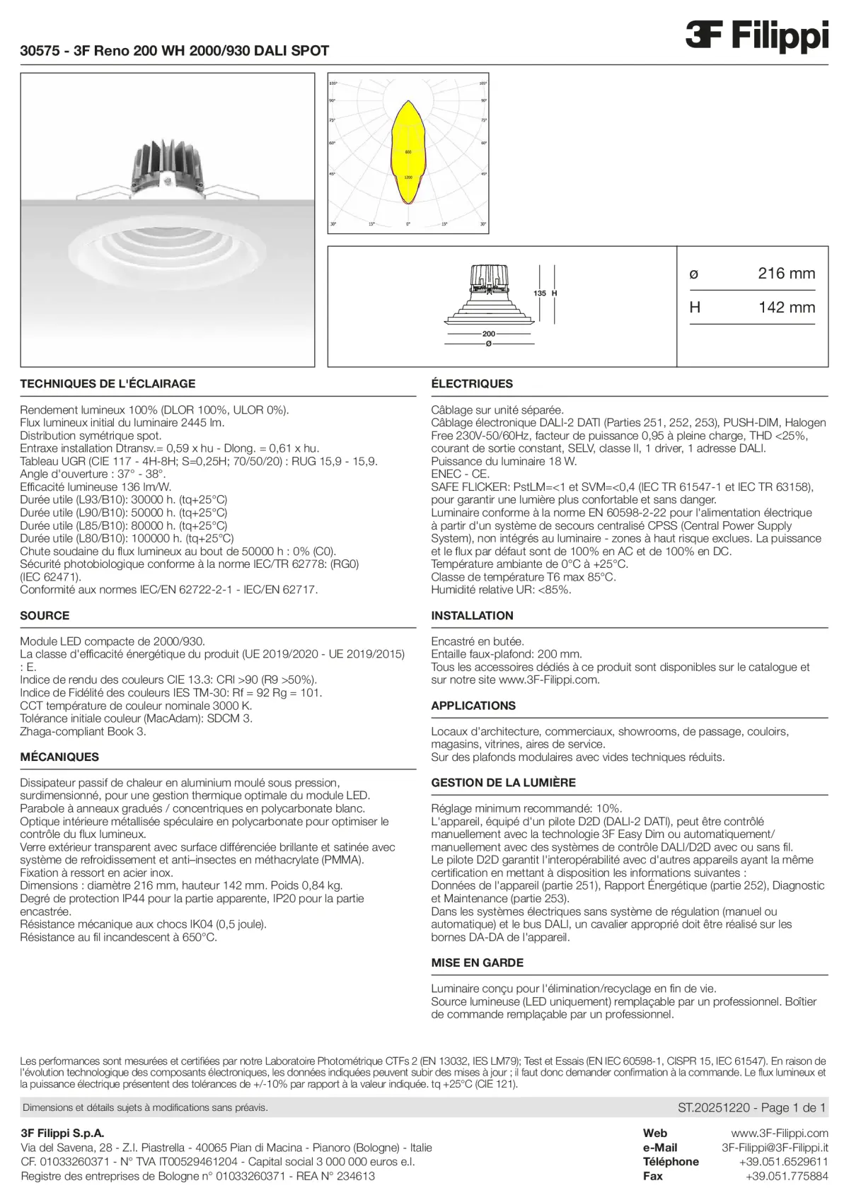 30575 - 3F Reno 200 WH 2000-930 DALI SPOT - Datasheet - fr