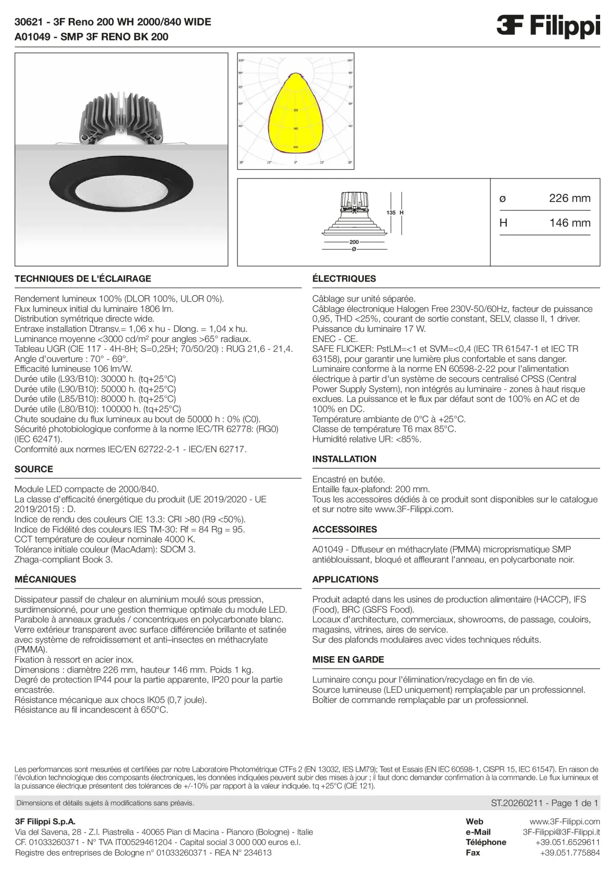30621+A01049 - 3F Reno 200 WH 2000-840 WIDE + SMP BK - Datasheet - fr