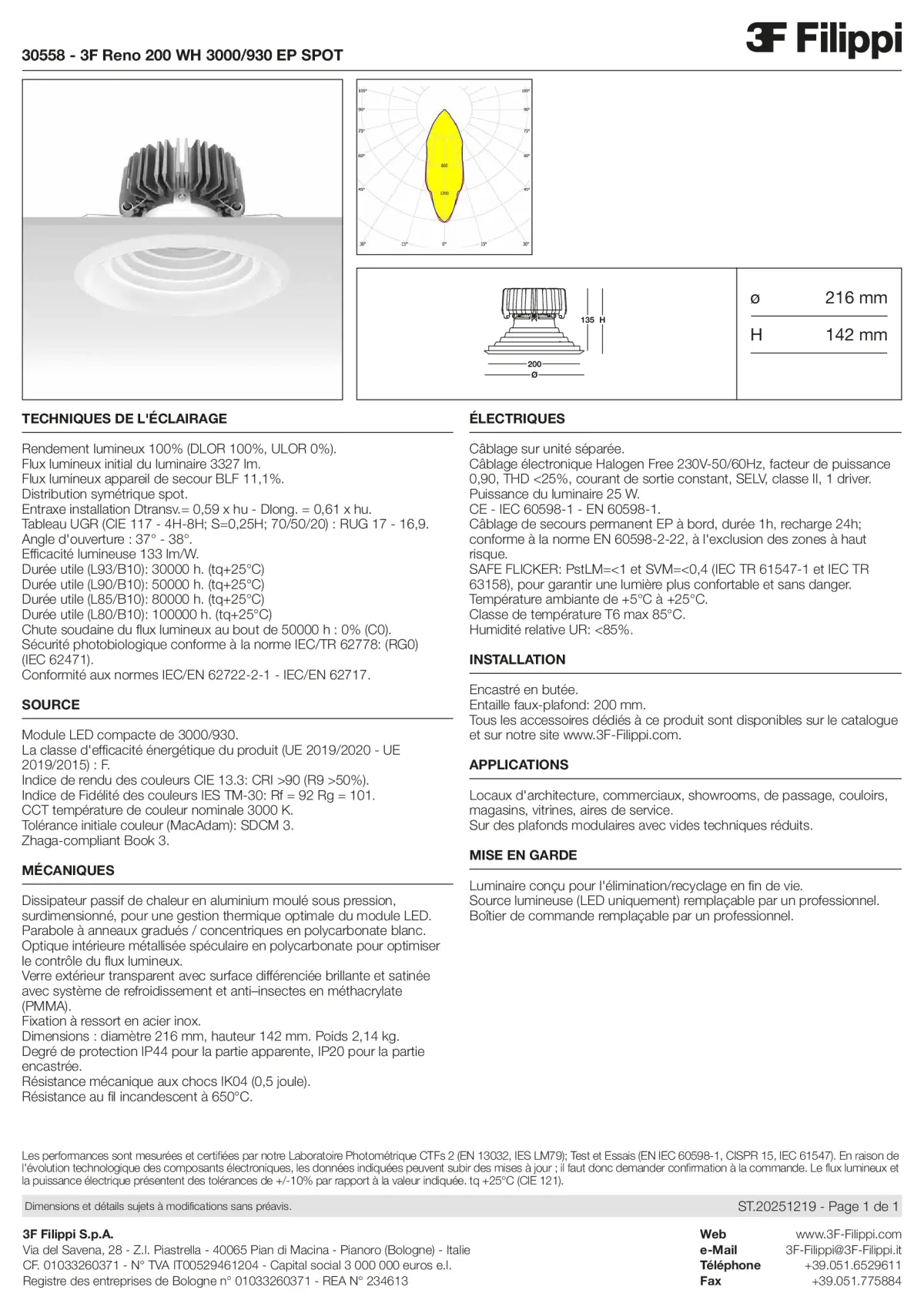 30558 - 3F Reno 200 WH 3000-930 EP SPOT - Datasheet - fr