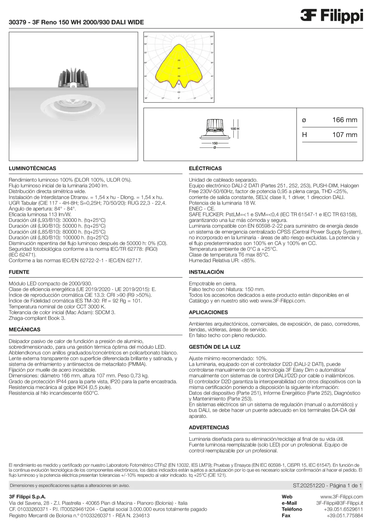 30379 - 3F Reno 150 WH 2000-930 DALI WIDE - Datasheet - es