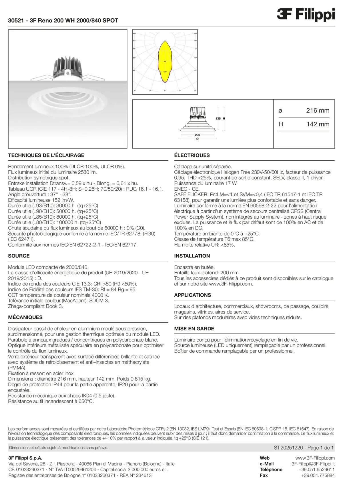 30521 - 3F Reno 200 WH 2000-840 SPOT - Datasheet - fr