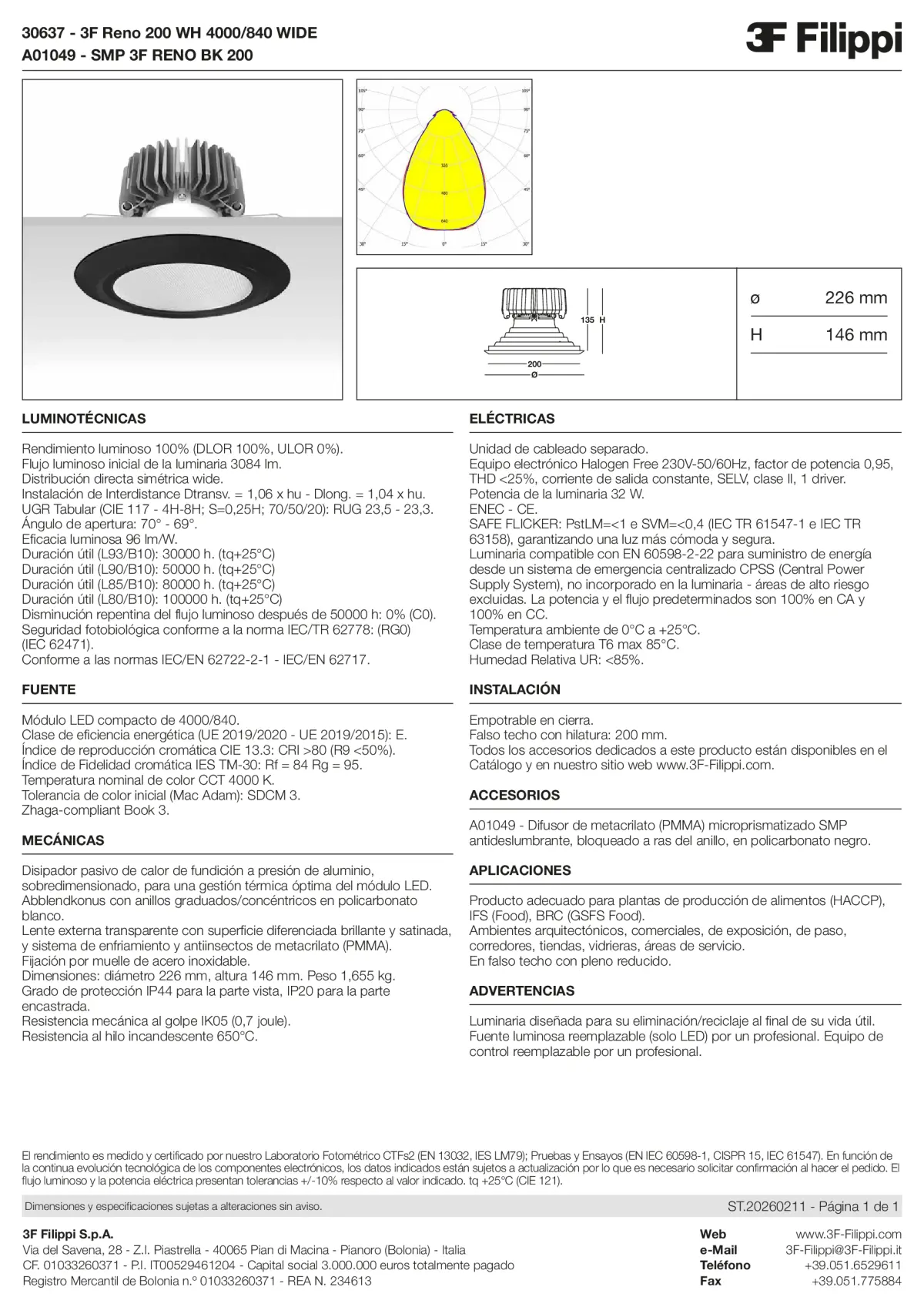 30637+A01049 - 3F Reno 200 WH 4000-840 WIDE + SMP BK - Datasheet - es