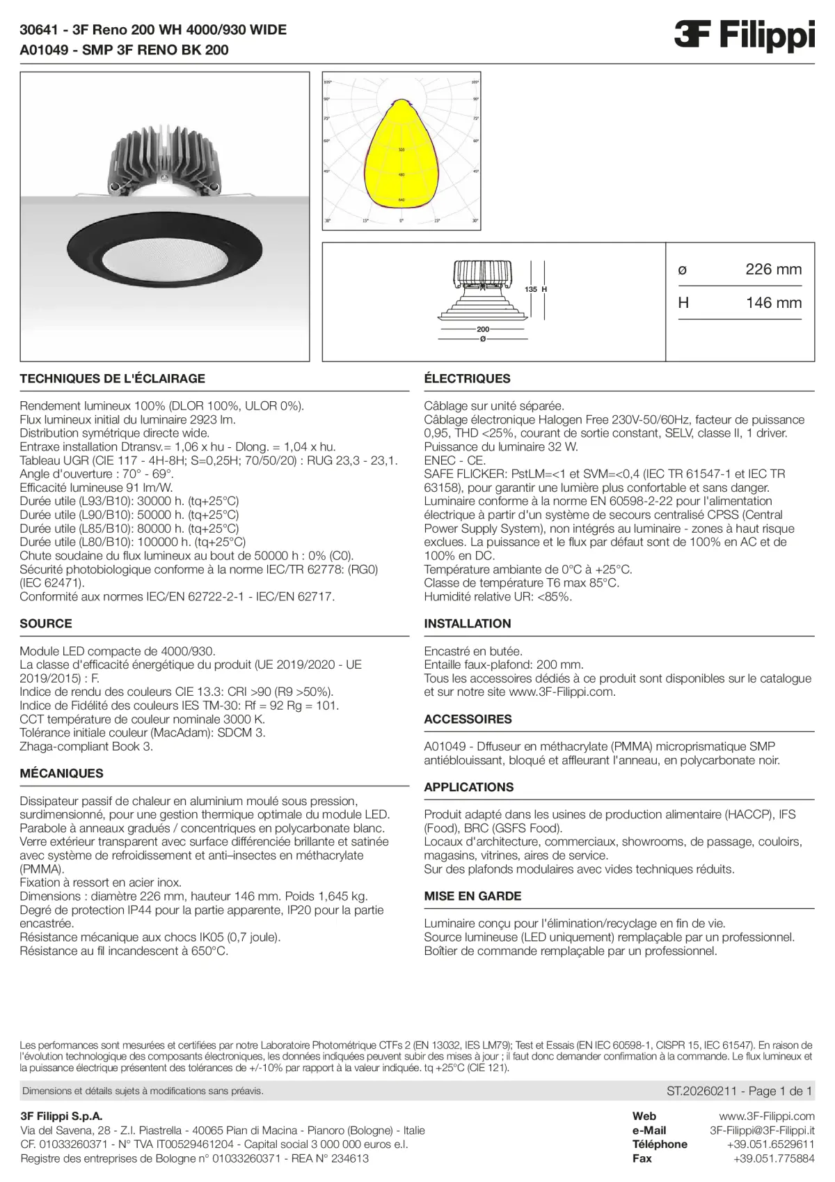 30641+A01049 - 3F Reno 200 WH 4000-930 WIDE + SMP BK - Datasheet - fr