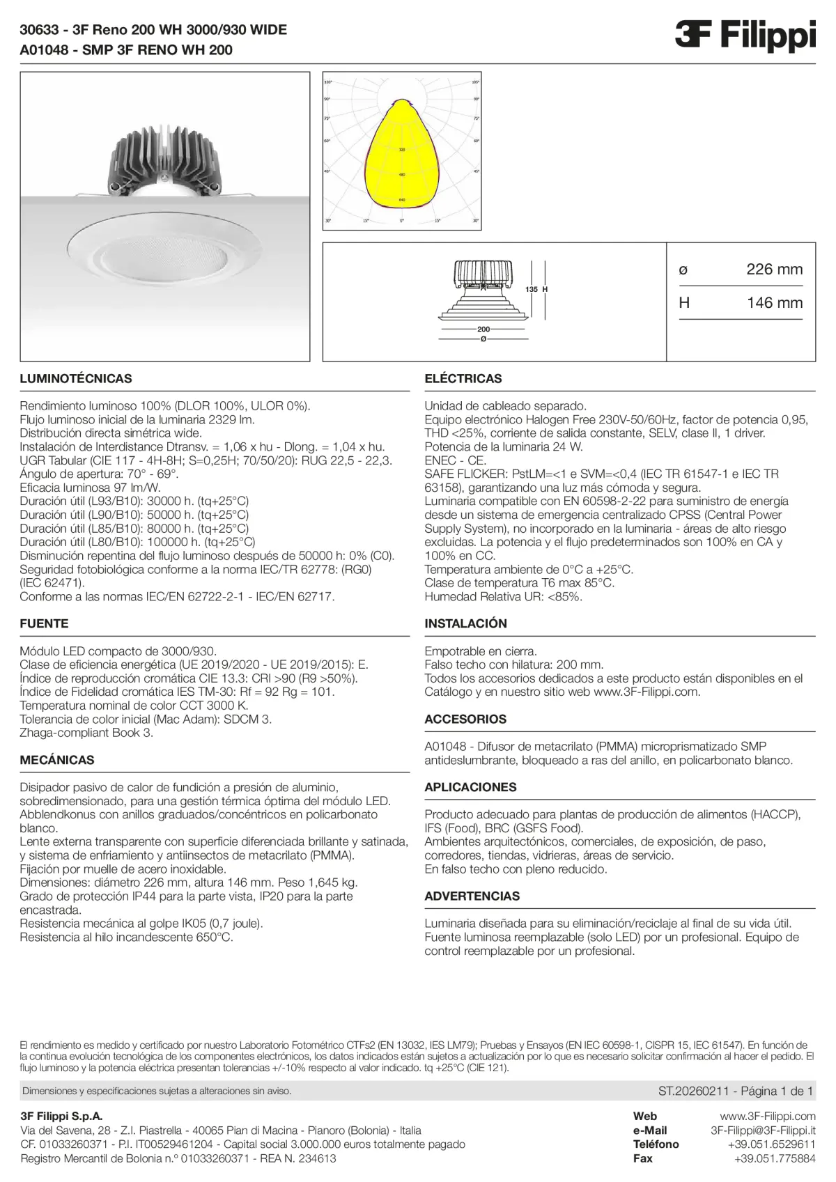 30633+A01048 - 3F Reno 200 WH 3000-930 WIDE + SMP WH - Datasheet - es