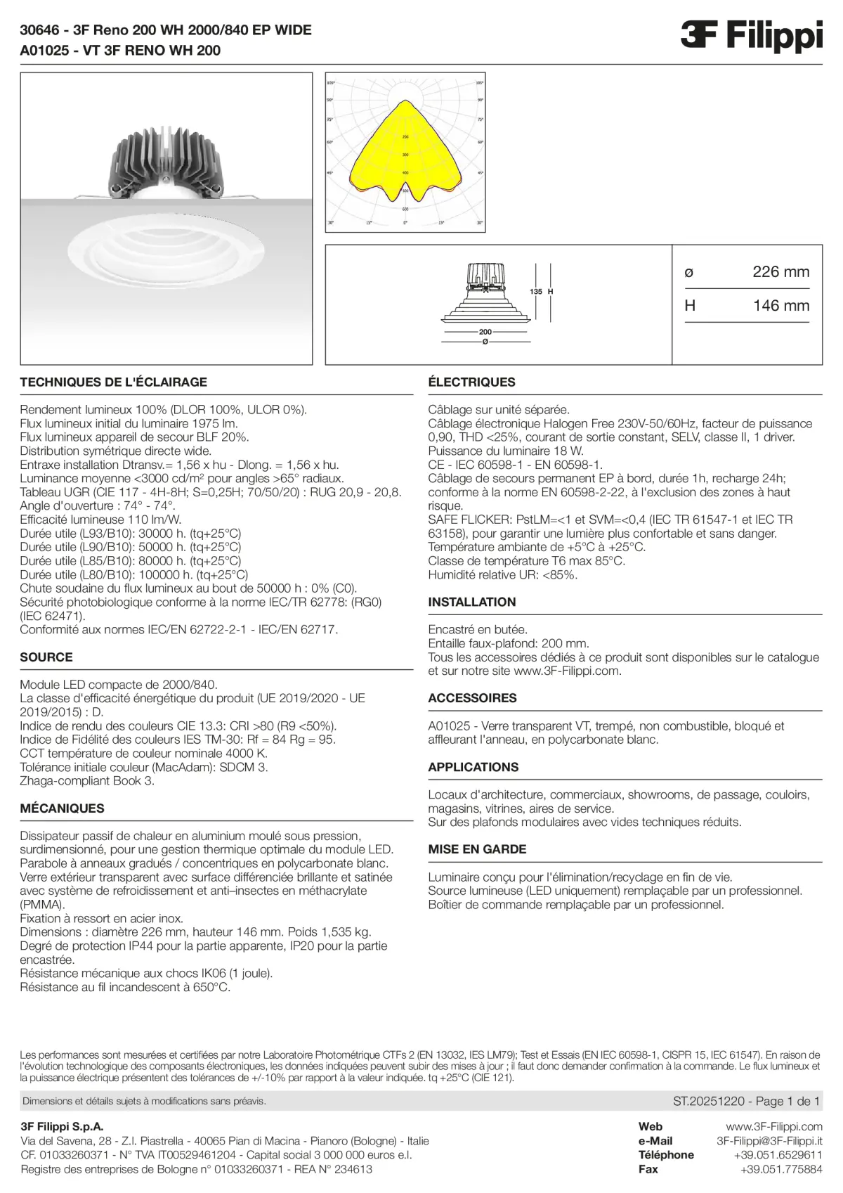 30646+A01025 - 3F Reno 200 WH 2000-840 EP WIDE + VT WH - Datasheet - fr
