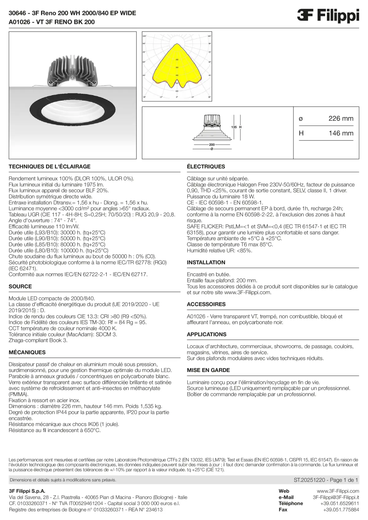 30646+A01026 - 3F Reno 200 WH 2000-840 EP WIDE + VT BK - Datasheet - fr