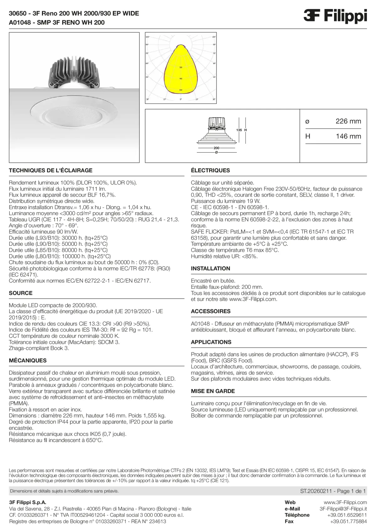 30650+A01048 - 3F Reno 200 WH 2000-930 EP WIDE + SMP WH - Datasheet - fr