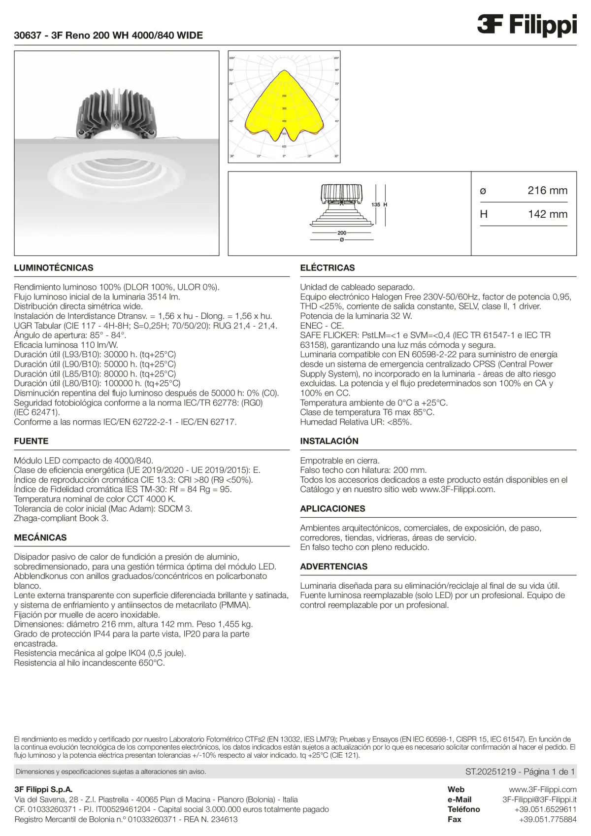30637 - 3F Reno 200 WH 4000-840 WIDE - Datasheet - es