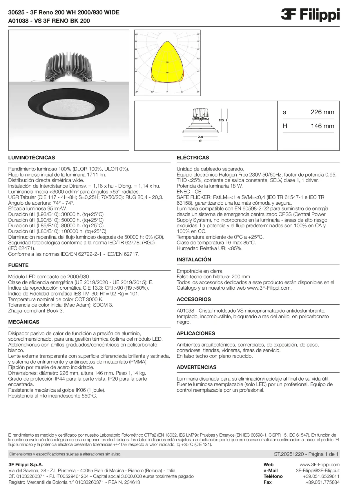30625+A01038 - 3F Reno 200 WH 2000-930 WIDE + VS BK - Datasheet - es