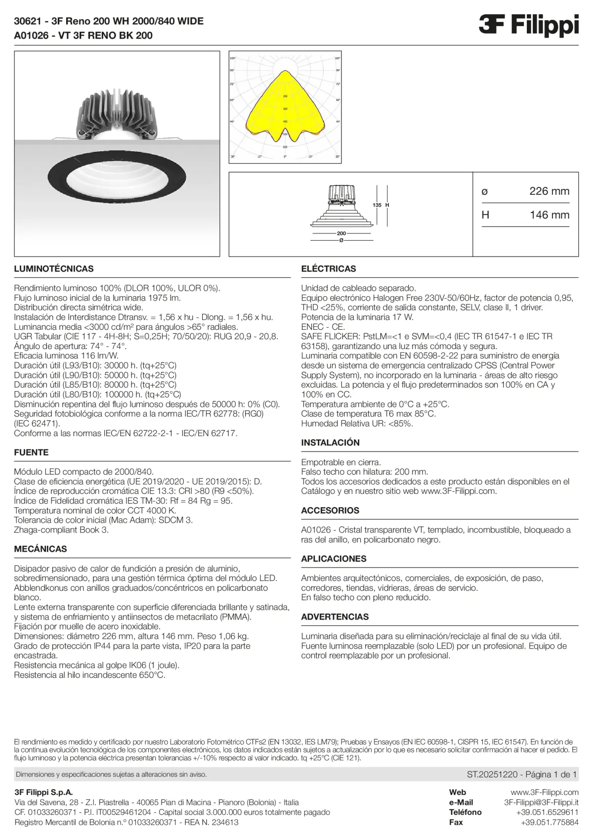 30621+A01026 - 3F Reno 200 WH 2000-840 WIDE + VT BK - Datasheet - es