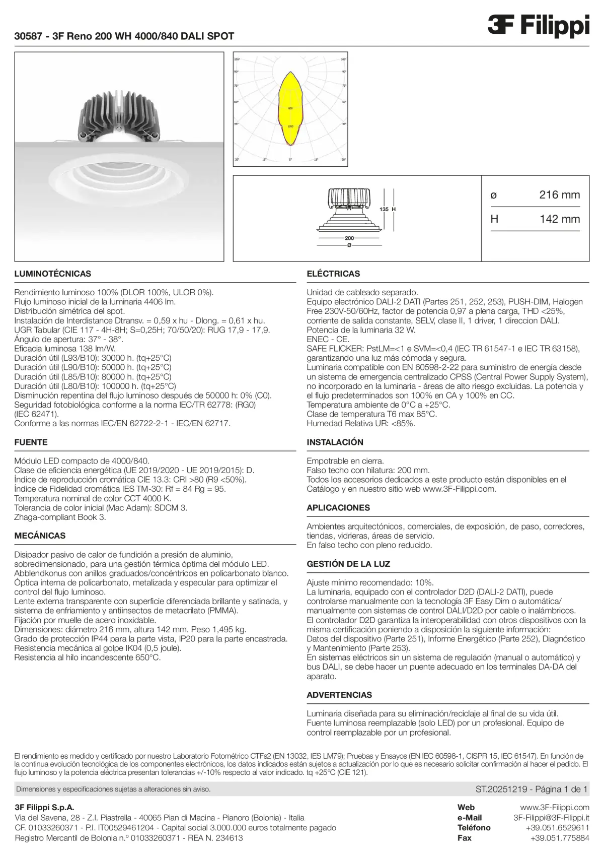 30587 - 3F Reno 200 WH 4000-840 DALI SPOT - Datasheet - es