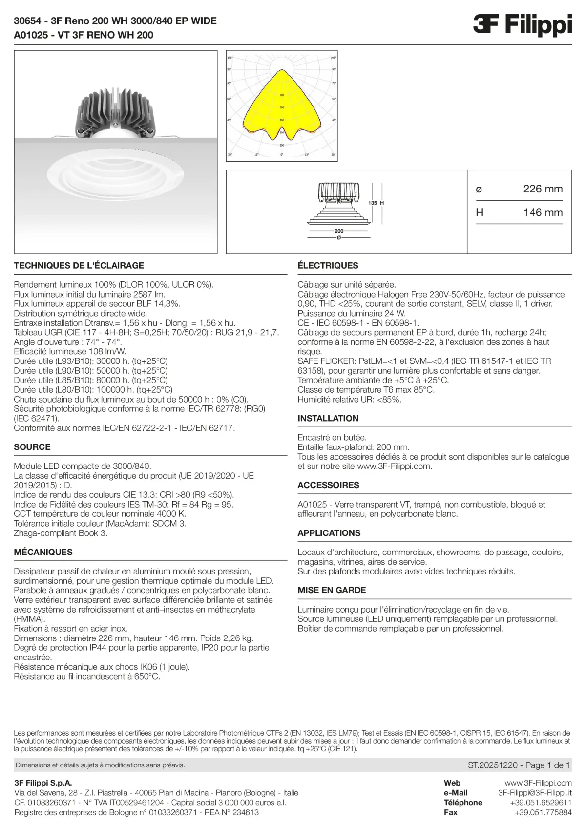 30654+A01025 - 3F Reno 200 WH 3000-840 EP WIDE + VT WH - Datasheet - fr