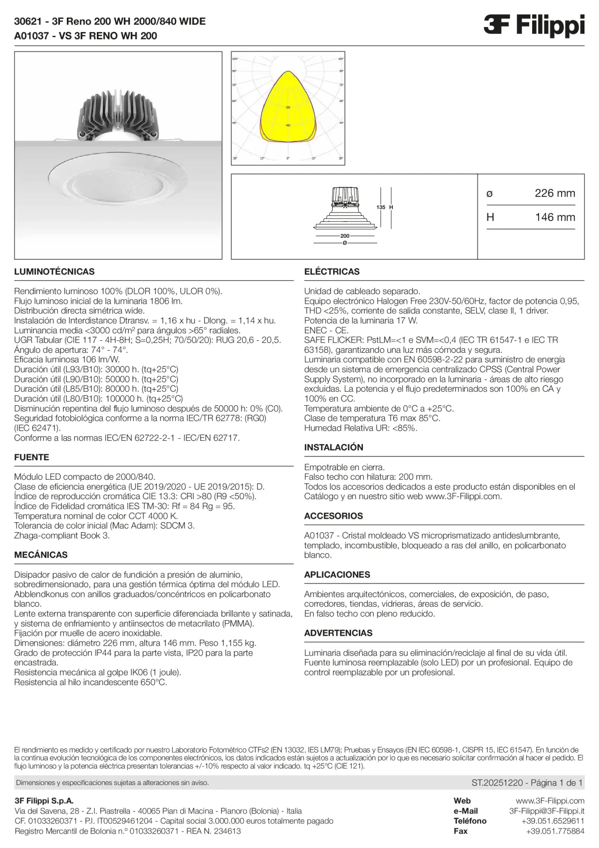 30621+A01037 - 3F Reno 200 WH 2000-840 WIDE + VS WH - Datasheet - es