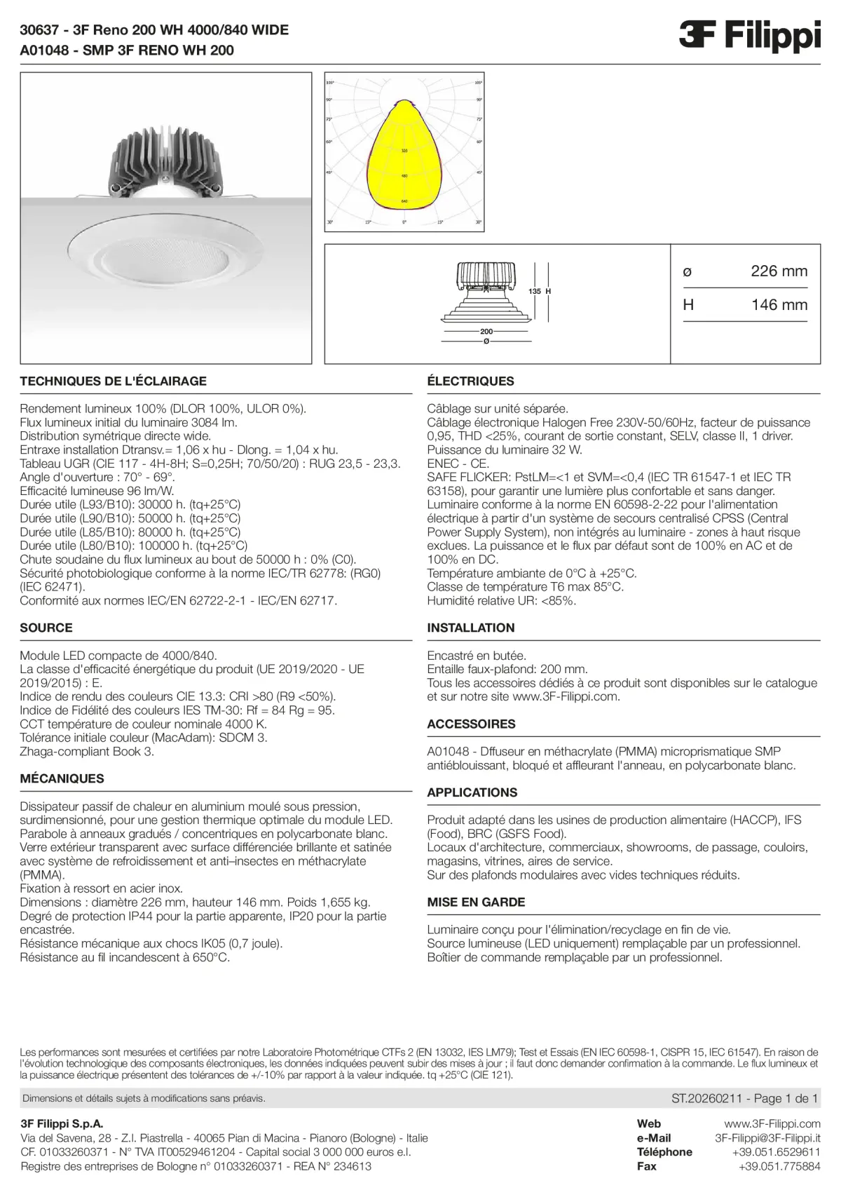 30637+A01048 - 3F Reno 200 WH 4000-840 WIDE + SMP WH - Datasheet - fr