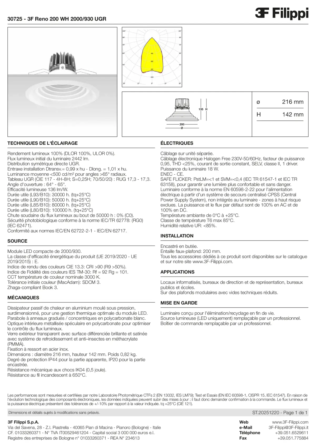 30725 - 3F Reno 200 WH 2000-930 UGR - Datasheet - fr
