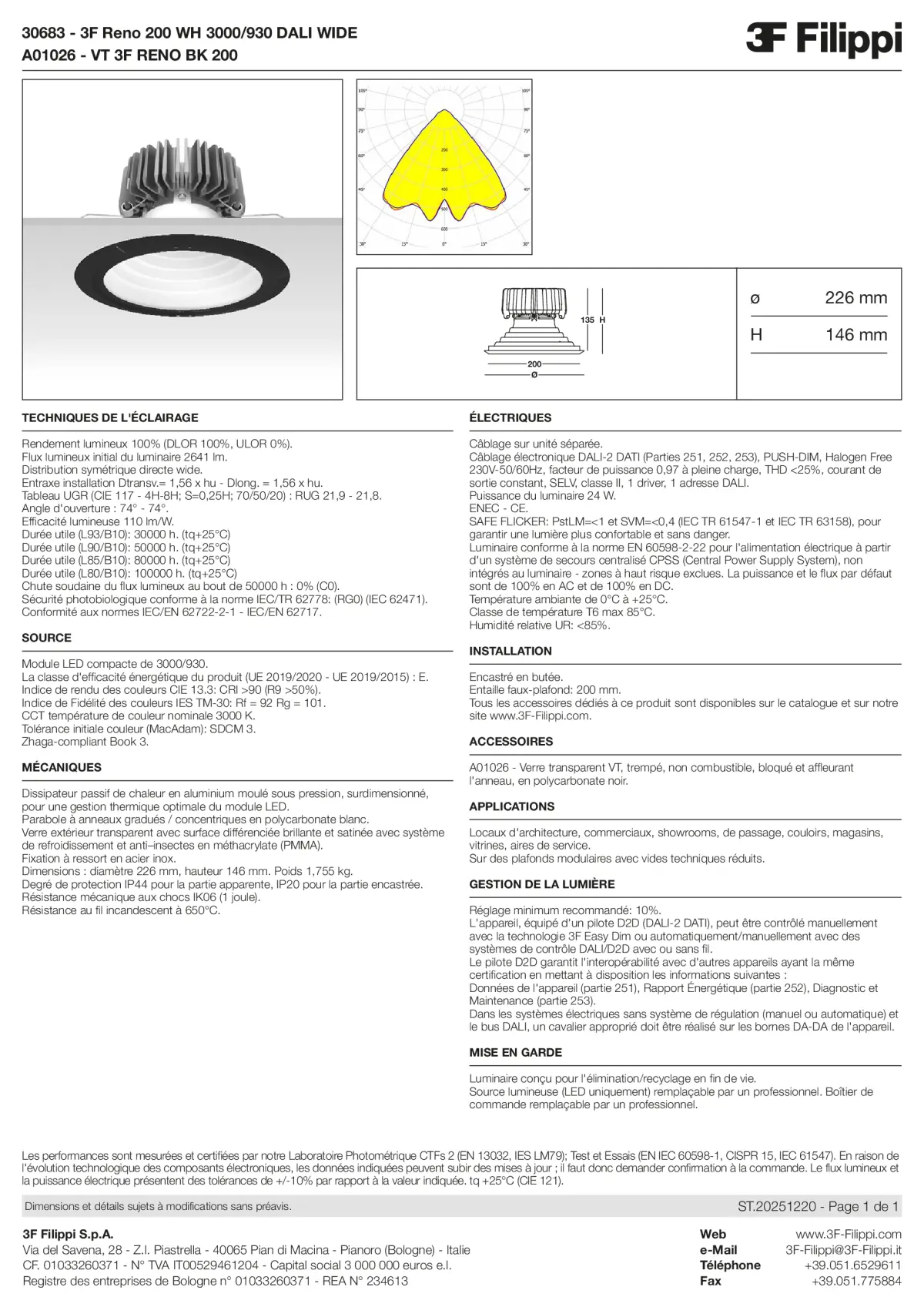 30683+A01026 - 3F Reno 200 WH 3000-930 DALI WIDE + VT BK - Datasheet - fr