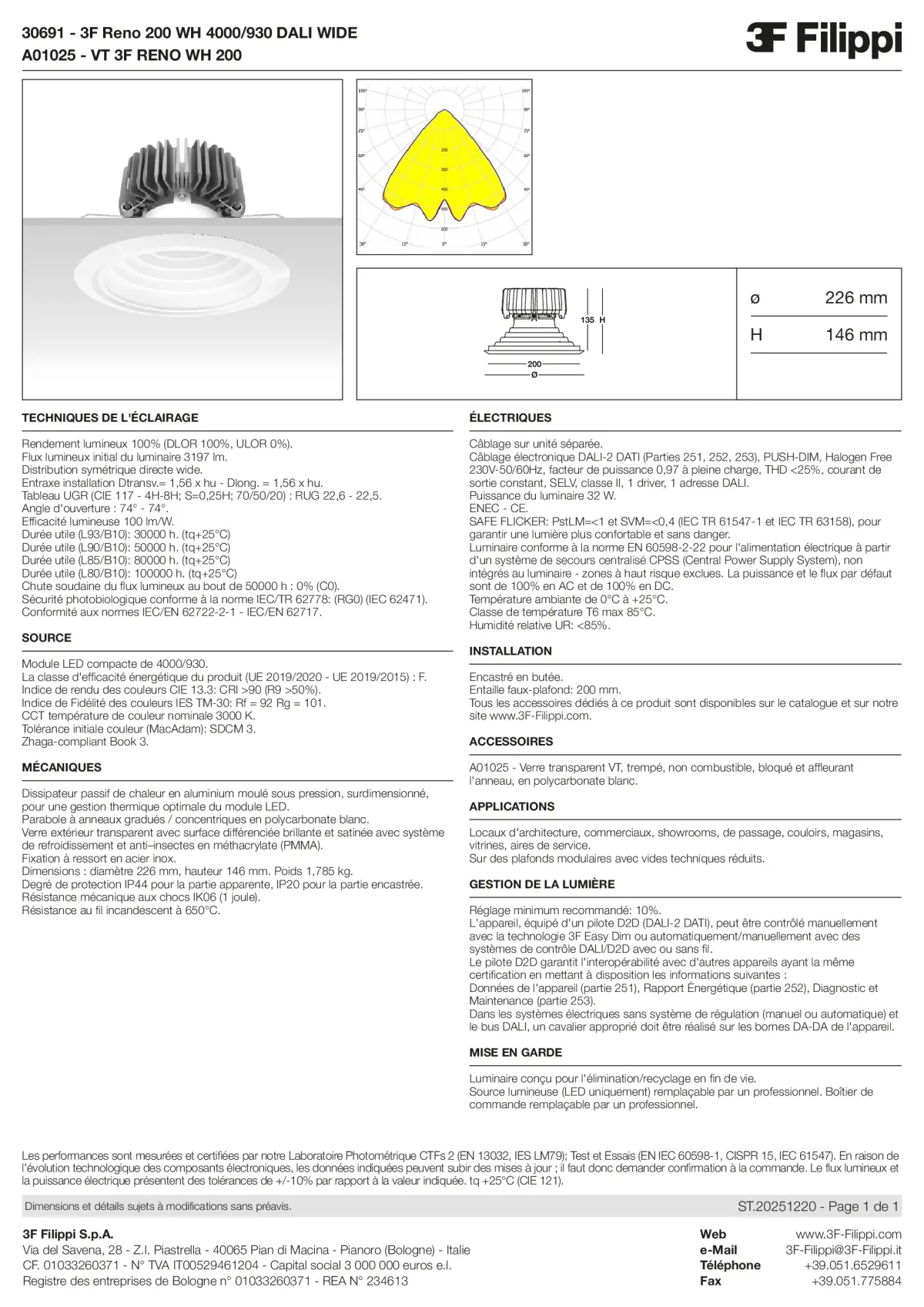 30691+A01025 - 3F Reno 200 WH 4000-930 DALI WIDE + VT WH - Datasheet - fr