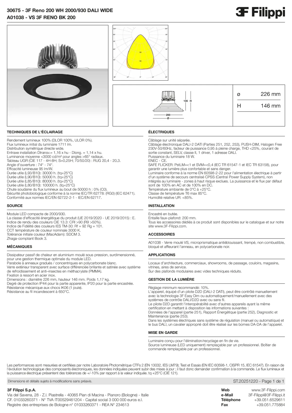 30675+A01038 - 3F Reno 200 WH 2000-930 DALI WIDE + VS BK - Datasheet - fr