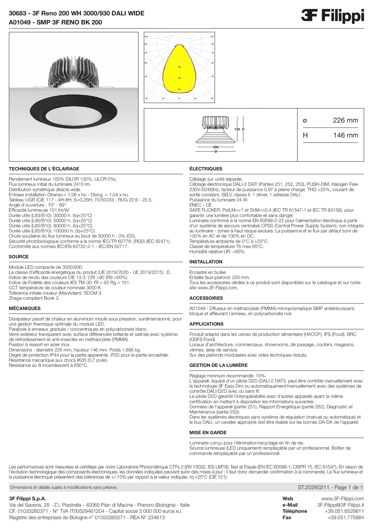 30683+A01049 - 3F Reno 200 WH 3000-930 DALI WIDE + SMP BK - Datasheet - fr